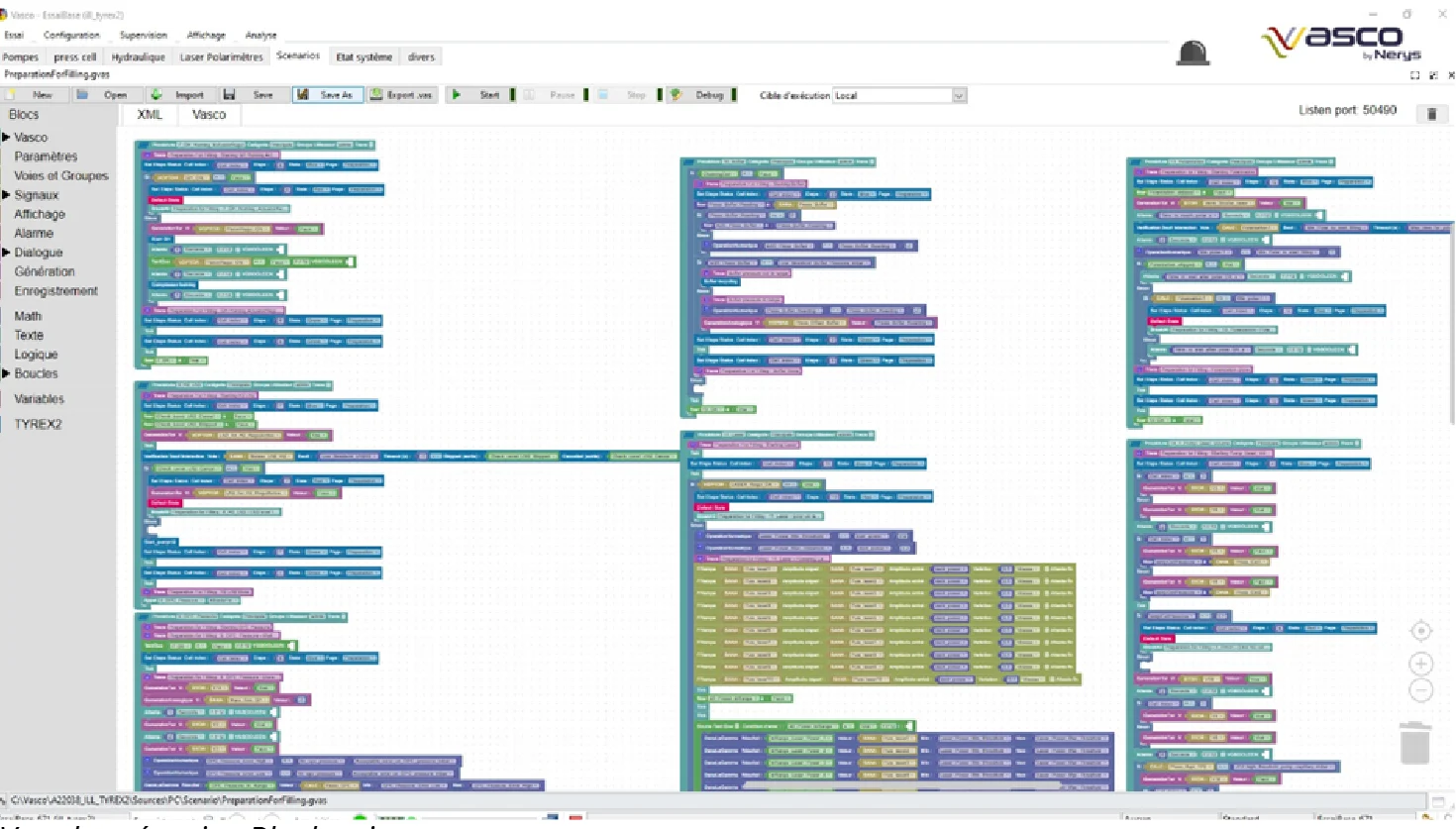 Vue de scénarios Blockscript.